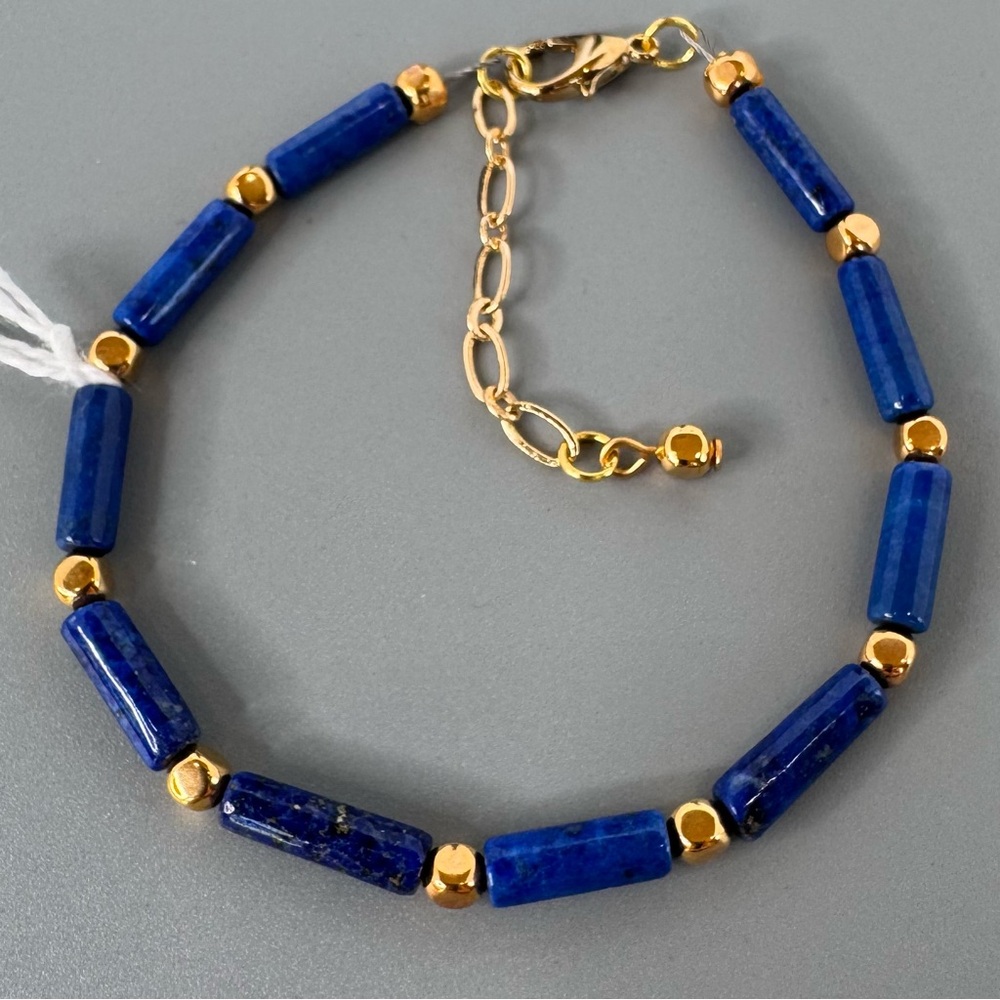 HAND CRAFTED BRACELET Lapis Lazuli Tubes Gold Spacers Lobster Claw Clasp NWT - Picture 15 of 15